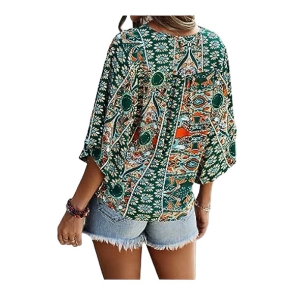 CUPSHE Women's Floral V Neck Button Front Bell Sleeve Blouse Top XL - Picture 5 of 13